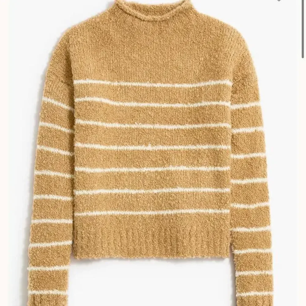 NWOT J.Crew Bouclé Striped Rollneck Sweater Wool/Alpaca Camel Neutral Women’s XS